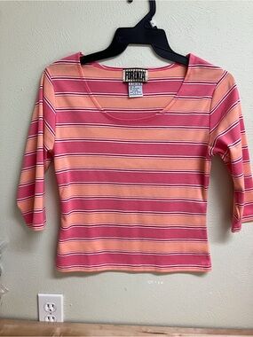 Forenza Pink & Peach Striped Scoop Neck Long Sleeve Tee